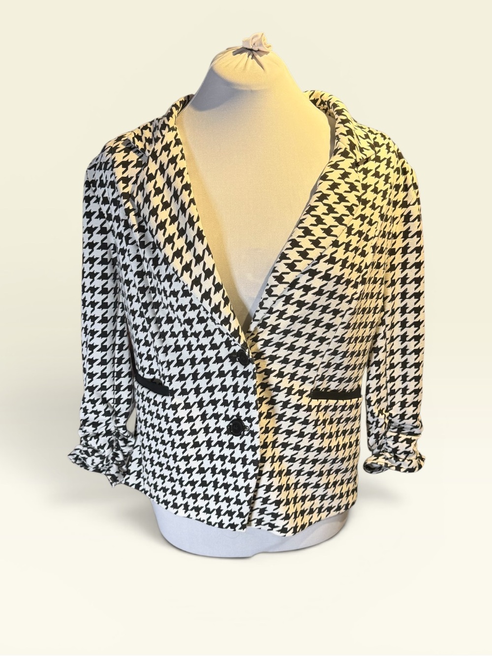 Cato - Houndstooth Pattern Black and White Women's Blazer Jacket